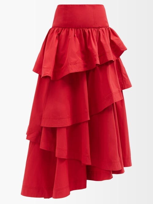 Aje Cosmos Tiered Cotton-poplin Midi Skirt - Red - ShopStyle