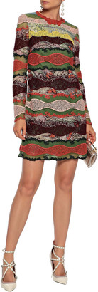 Valentino Paneled Printed Cotton-gauze, Lace And Point D'esprit Mini Dress