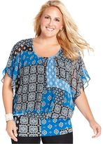 Thumbnail for your product : Style&Co. Plus Size Flutter-Sleeve Printed Banded Top