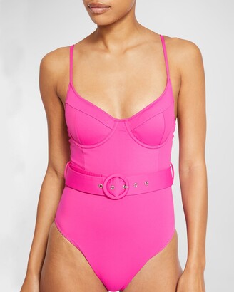 SIMKHAI Noa Solid Belted Underwire One-Piece Swimsuit