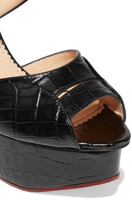 Charlotte Olympia Marcella Croc-Effect Leather Wedge Sandals