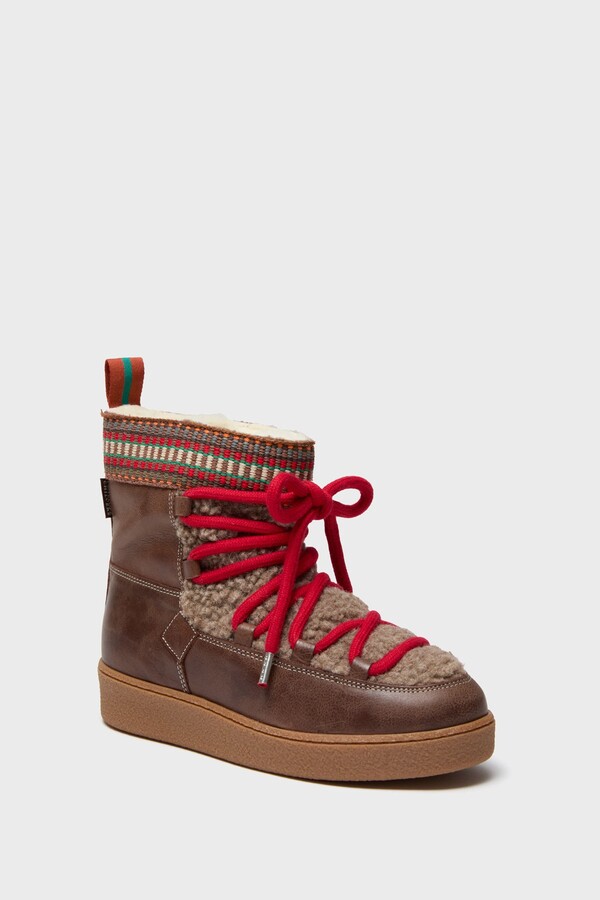 Penelope Chilvers Dark Brown and Multi Cosmos Leather Wool-Lined Boots