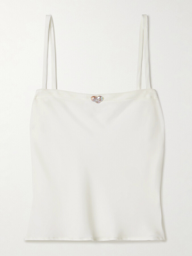 Sara Cristina Ola Pearl-embellished Recycled Crepe De Chine Camisole - White