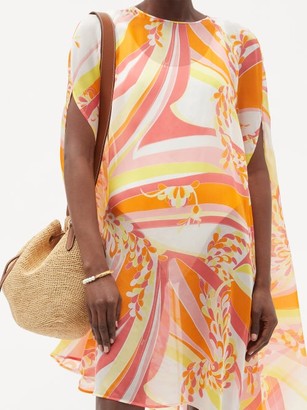 Emilio Pucci Lilly-print Silk-georgette Mini Cape Dress - Orange Print