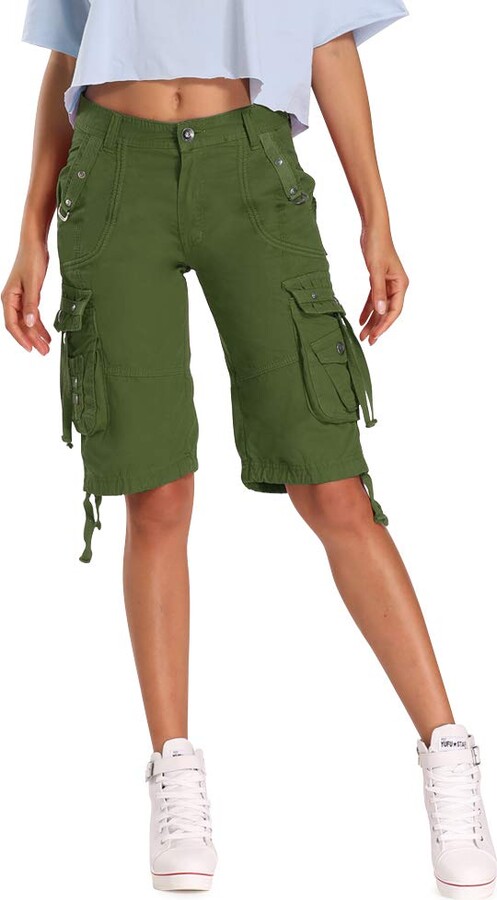 Cotton green ladies shorts Long shorts with pockets for Summer,