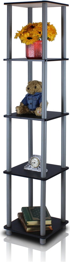Furinno Corner Square Display 11.6"W x 11.6"D x 57.7"H 5-Shelf Freestanding Shelving Unit, Black and Gray