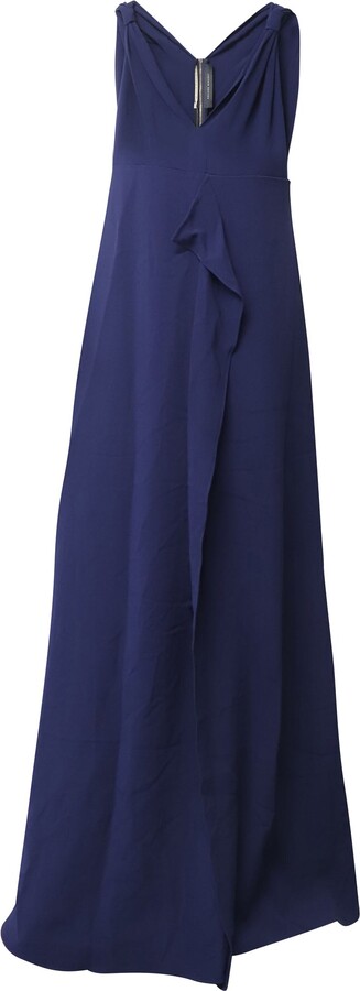Roland Mouret Sleeveless V-Neck Long Dress in Navy Blue Polyester