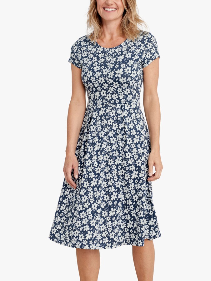 Seasalt Riviera Organic Cotton Blend Floral Print Midi Dress, Blue