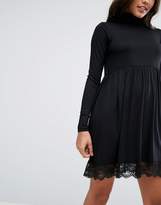 Thumbnail for your product : ASOS DESIGN Turtleneck Skater Dress With Lace Hem