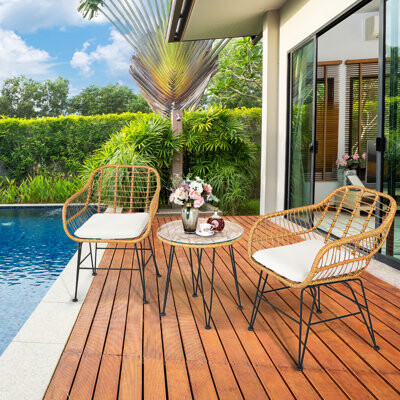 Bay Isle Home Heider Wicker/Rattan 2 - Person Seating Group with Cushions