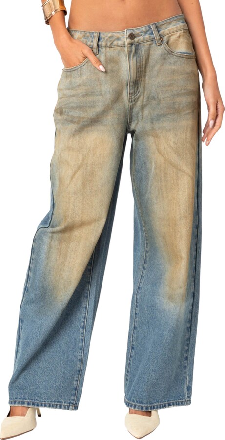 EDIKTED Muddy Wash Wide Leg Jeans