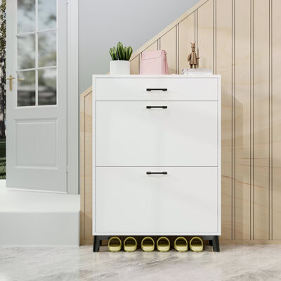 Ophelia & Co. Shoe Storage Cabinet For Entryway Free Standing Shoe Organizer With 2 Flip Drawers Hidden Shoe Rack Storage Organizer For Doorway Hallway Closet