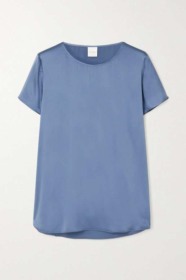 Max Mara + Leisure Cortona Silk-blend Satin T-shirt - Blue - ShopStyle  Short Sleeve Tops