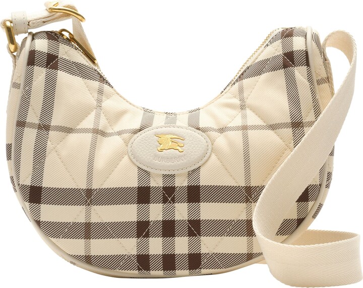 Burberry Leather-Trim Check Horseshoe Cross-Body Bag