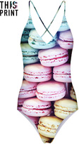 Thumbnail for your product : This Is Print Macarons Print Crossed Self-tied Halter Swimsuit