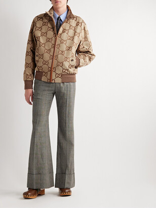 Gucci Logo-Jacquard Leather-Trimmed Cotton-Blend Canvas Bomber Jacket -  ShopStyle