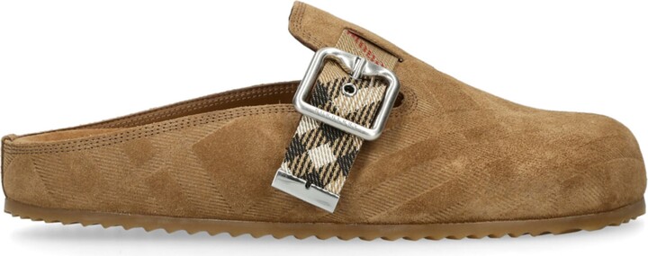 Burberry Suede Check-Trim Urchin Clogs