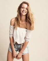 Thumbnail for your product : Express Smocked Bandeau Lace Trim Off The Shoulder Blouse