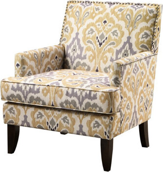 Chic Track Arm Chair - 100% Grey Multi, Silver Nailheads, High Density Foam Seat Stylish Club In Covering, Firm Foam, Birch Legs For Home Use