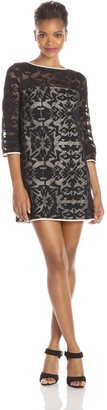4.collective Women's Aztec Lace Flared Sleeve Shift Dress