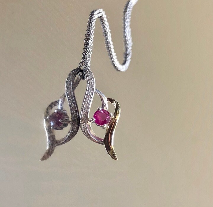 Etsy sterling Silver 10K Yellow Gold Diamond Ruby Drop Necklace - Art Deco