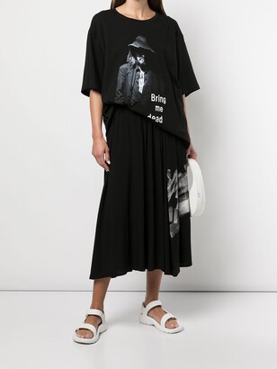Yohji Yamamoto Graphic-Print Plated Midi Skirt