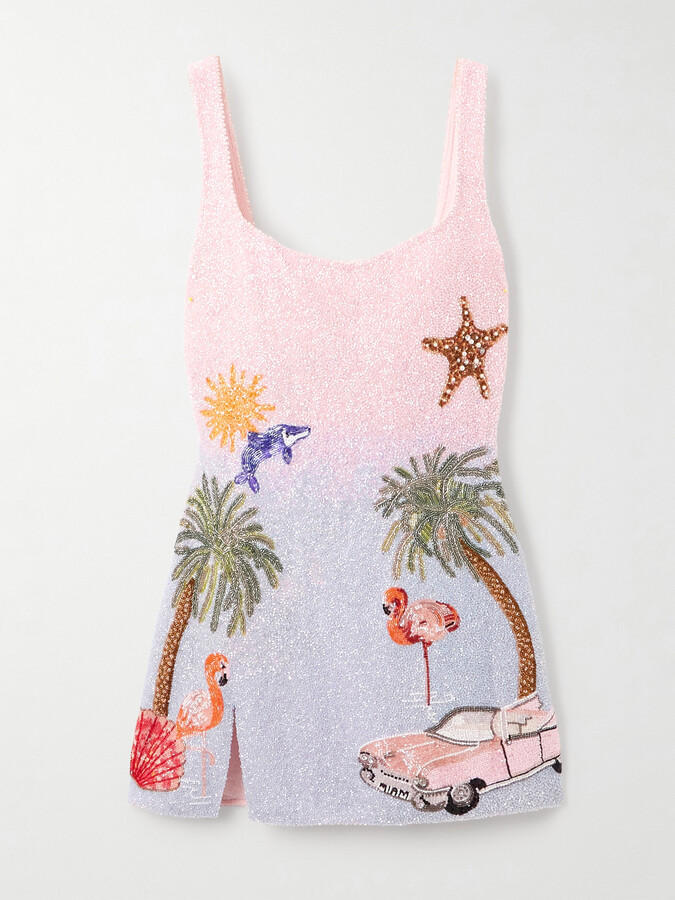 Clio Peppiatt - Miami Embellished Beaded Tulle Mini Dress - Pink
