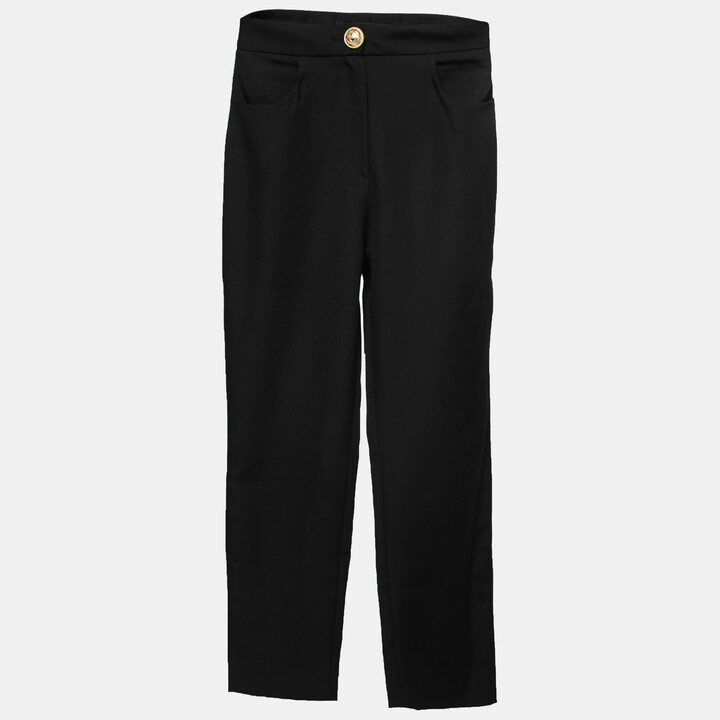 Balmain Black Crepe High-Rise Straight Trouser M