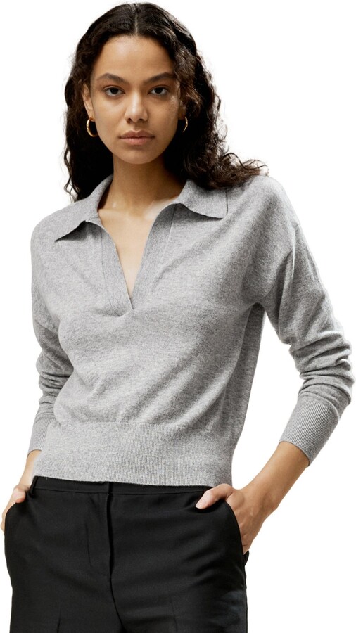 Lilysilk Women's V Neck Cashmere Polo Sweater