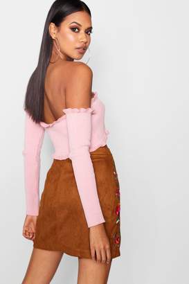 boohoo Harper Embroidered A Line Suedette Skirt