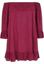 Thumbnail for your product : Yours Clothing YoursClothing Plus Size Womens Burgundy Beaded Gypsy Top With Flute Sleeves