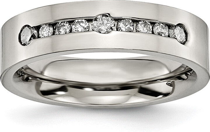 Diamond2Deal Titanium Polished 1/2 ct tw. Diamond 6mm Band Ring