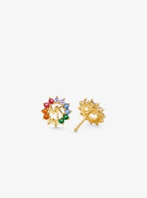 Michael Kors 14K Gold-Plated Sterling Silver Rainbow Pave Logo Stud Earrings