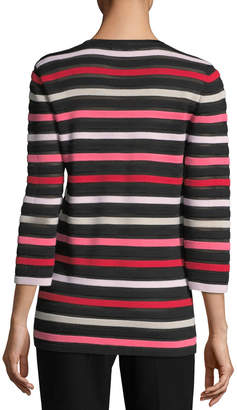 St. John Ombre Color Stripe Knit Jewel-Neck 3/4-Sleeve Sweater