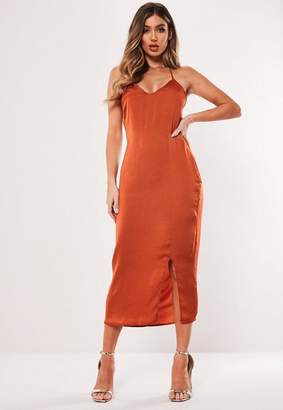 rust satin midi dress