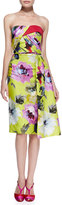 Thumbnail for your product : Carolina Herrera Floral-Print Strapless Cocktail Dress, Yellow/Multi