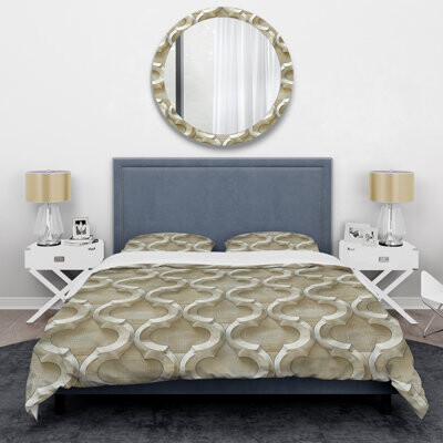 Design Art Beige Modern Trellis - Modern Duvet Cover Set