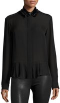 Thumbnail for your product : McQ Silk Embroidered Peplum Shirt, Black