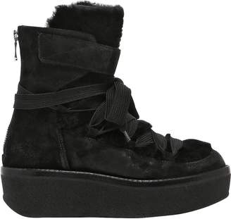 Janet & Janet Janet&janet 60mm Suede & Shearling Wedge Boots