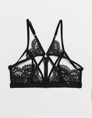 Hunkemoller Jenny cut-out lace bralette with back detail in black