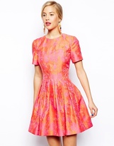 Thumbnail for your product : ASOS SALON Bright Floral Jacquard Skater Dress - Pink