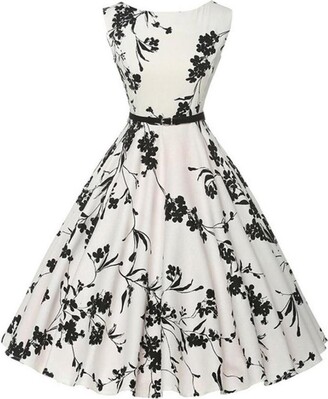 POTO Dress for Women 1950s Retro Rockabilly Prom Dresses Classy Floral Sleeveless Party Picnic Party Cocktail Dress 