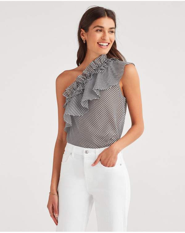 black one shoulder ruffle top