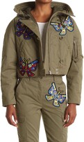Thumbnail for your product : Jeremy Scott Butterfly Patch Hooded Crop Jacket