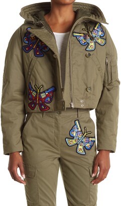 Jeremy Scott Butterfly Patch Hooded Crop Jacket