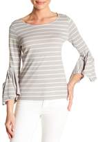 Thumbnail for your product : Susina Striped 3/4 Length Ruffle Sleeve T-Shirt (Regular & Petite)