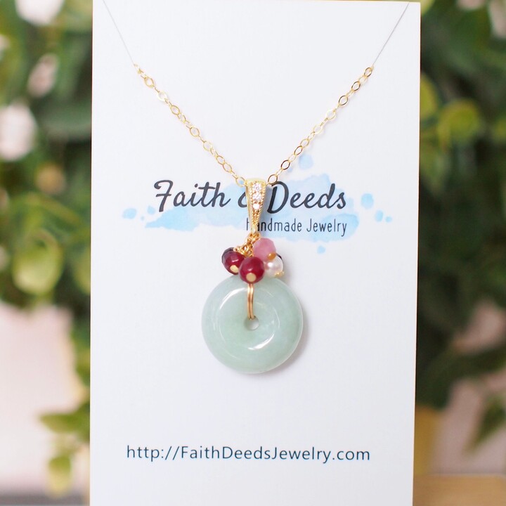 Type A Burmese Jade Donut Pendant // Red Gem Cluster 14K Gold-Filled Classy & Timeless