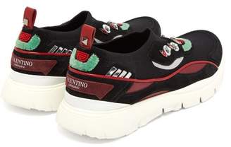Valentino Heroes Crystal Embellished Sock Trainers - Womens - Black Red