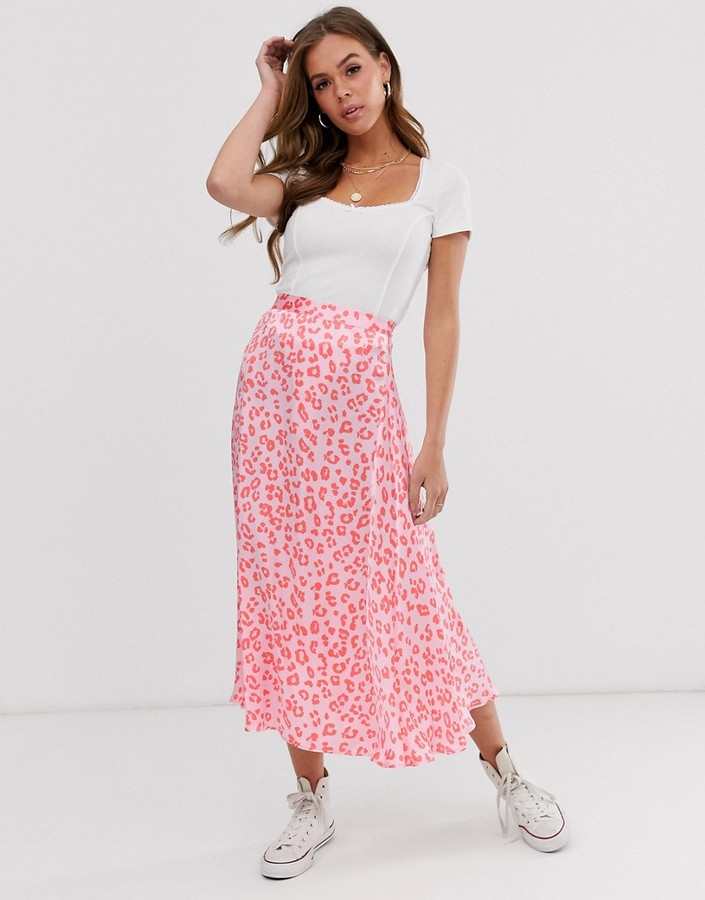 Ghost Tabitha cheetah print satin midi skirt - ShopStyle