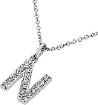 Amazon Collection Platinum Plated Sterling Silver "N" Initial Pendant Necklace set with Swarovski Zirconia (.34 cttw)